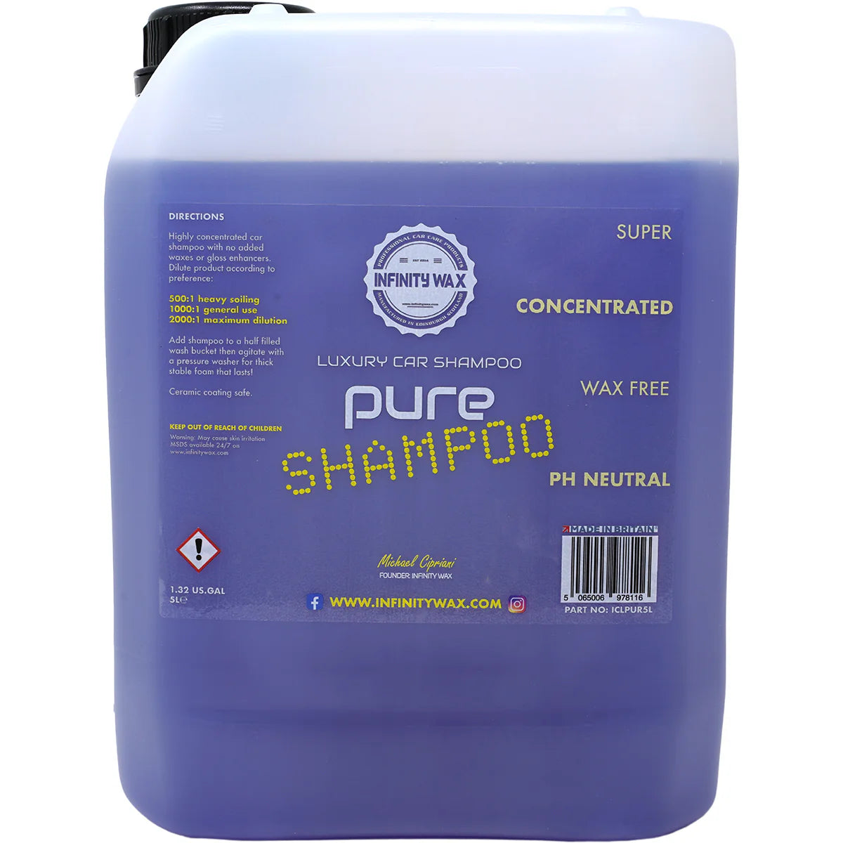 Infinity Wax Pure Shampoo 5L | Shop At Just Car Care